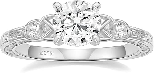 POMODA Anillos de compromiso de moissanita de 1.5 quilates para mujer, plata de ley 925, circonita cúbica, corte redondo, anillos de compromiso