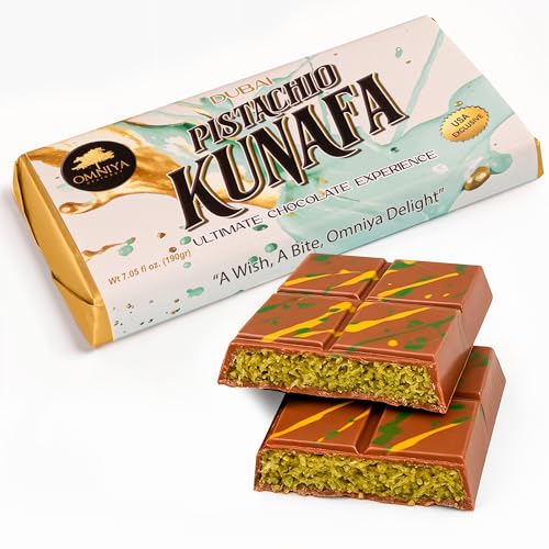 OMNIYA Delicacy Dubai Chocolate Bar Pistachio Kunafa (190g) – Crispy Pistachio Knafeh Layer with Creamy Belgian Chocolate – Viral Middle Eastern Dessert Fusion – Gourmet Sweet Treat for Gifting