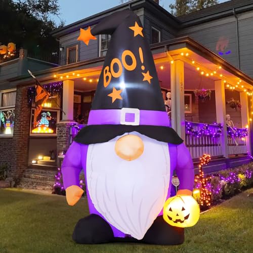 Image of GOOSH 5 FT Halloween Inflatables Gnomes Outdoor Decorations Blow Up Yard Cute Gnomes Helding Pumpkin with Built-in LEDs for Garden Lawn Indoor Party Decor