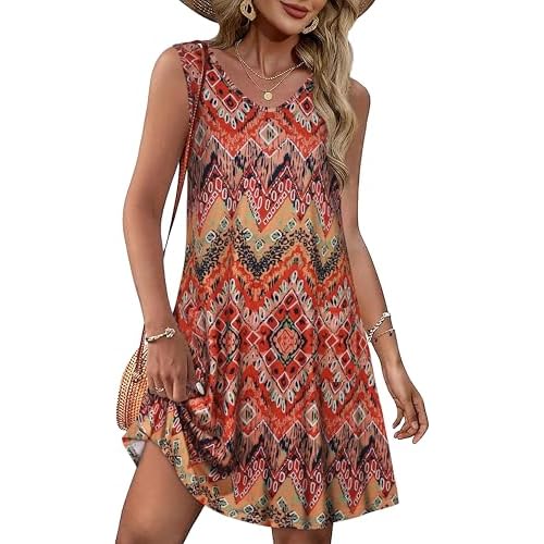 elescat Womens Summer Dresses Casual V Neck Sleeveless Pockets Beach Loose Tank Sundress 2026