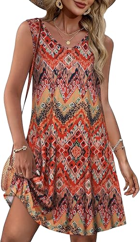 Image of elescat Womens Summer Dresses Casual V Neck Sleeveless Pockets Beach Loose Tank Sundress 2026