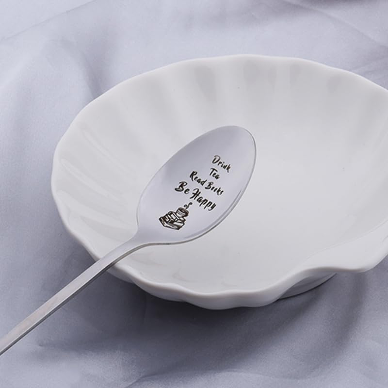 Drink Tea Read Books Spoon for Boys Girls Tea Lover Birthday Gifts for Readers Writers Book Lover Gifts for Women Men Friends Friendship Gifts for Tea Lovers Christmas Gifts Ideas Engraved Tea Spoons image 5