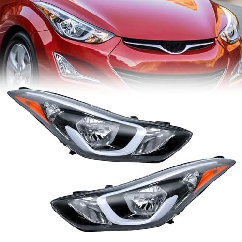 Pair Headlight Assembly Compatible with 2014 2015 2016 Hyundai Elantra with Bulbs (Left +Right)