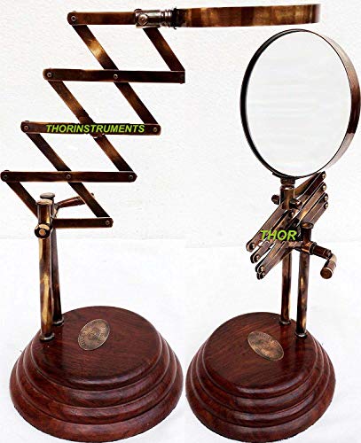 Vintage Style Desk Top Channer Magnifier Nautical Brass Magnifying Glass On Wooden Stand #TOP12