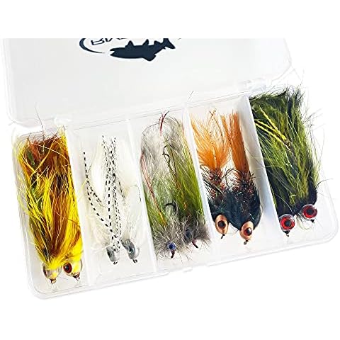 Pike Fly Fishing Flies Assortment Kit with Fly Box, Cousin It, Mr Creepo, Skully Bugger - 10 Piece Cover