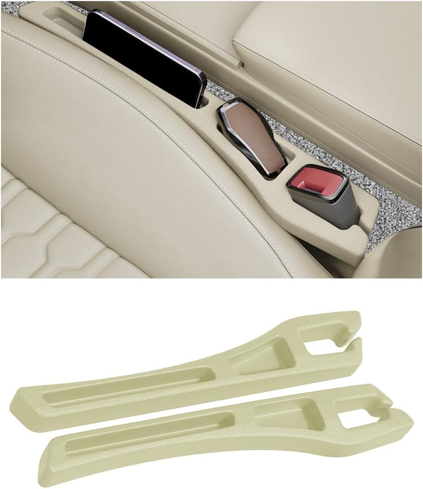 Car Seat Gap Filler, 2PCS No Drop Vehicle Seat Side Gap Seam Filler Plug Blocker with Storage Slot, Automotive Interior Console Side Pocket Organizer, Universal for SUV RV Truck (Beige)