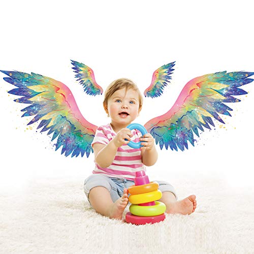 Rw-92060 Giant Angel Wings Wall Decals 3D Colorful Wing Wall Stickers Diy Removable Large 2 Pair Of Rainbow Feather Wall Art Decor For Kids Teens Bedroom Living Room Nursery Playroom Decoration #TOP3