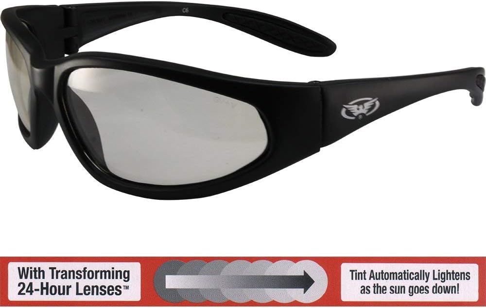 Global Vision Hercules Safety Sunglasses Black Frames with 24 Hour Photochromic Clear to Smoke Lenses ANSI Z87.1+