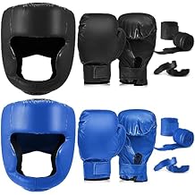Kanayu 14 Pcs Boxing Gloves and Headgear Set for Beginners Youth 16 Ounce Boxing Gloves Headgear Helmet Hand Wraps Mouth Guards Equipment for Beginners Training Equipment Gifts