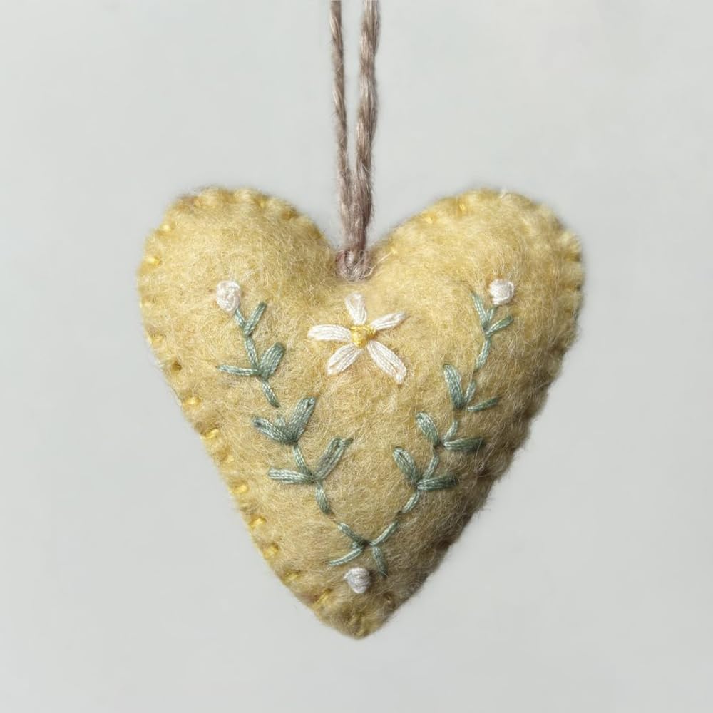 Yellow | Folk Art Floral Heart Ornament | Hanging Decoration | Cracker Filler
