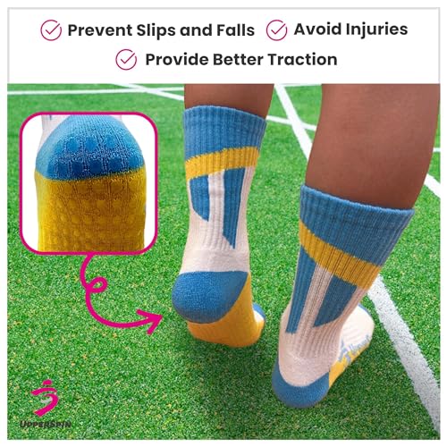 Kids Grip Athletic Sports Socks Color Crew Cotton 4 pairs Toddlers Youth Slipper Anti-Slip Non Skid for Boys Girls2