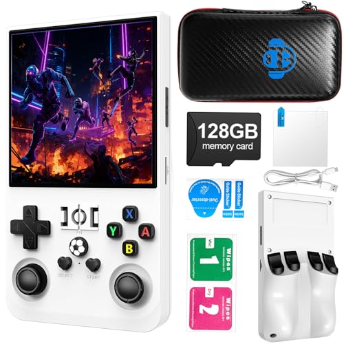 R36MAX Retro Handheld Game Console with 4.0 Inch IPS HD Screen, Linux System, 4000mAh Long Battery, 128 GB Built-in 40000+ Classic Games, Portable Mini Console for Teens Adults(White)