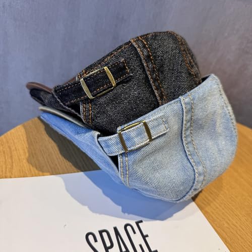 Image of Quanhaigou Unisex Denim Newsboy Hats Flat Ivy Gatsby Cabbie Driving Berets Hat Cotton Dad Cap for Men Women