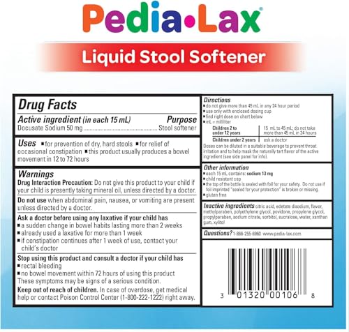 Fleet Pedia-Lax Liquid Stool Softener Fruit Punch Flavor 4 oz