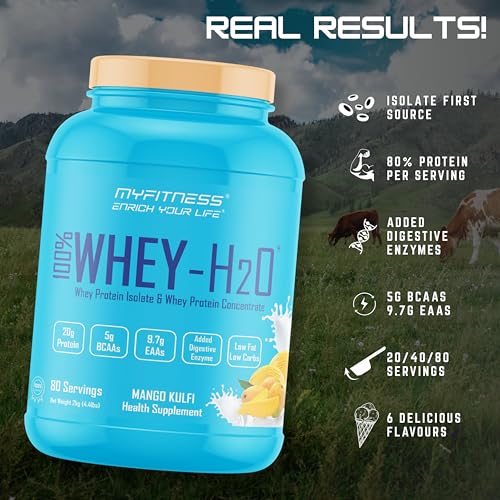 Image of Myfitness Whey Protein Isolate Concentrate Blend 2kg Mango Kulfi 80 Servings | 80% Protein Per Serving | Added Digestive Enzymes | Whey Protein Powder