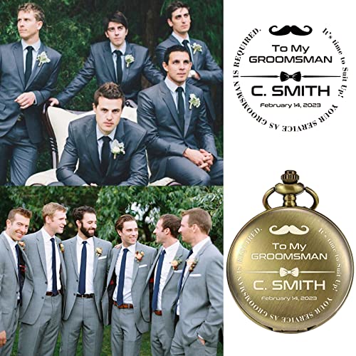 Image of TREEWETO Personalized Pocket Watch for Groomsmen Best Man Custom Engraved Pocket Watches Proposal Gift for Man Wedding Gifts, Groomsman Gifts for Men