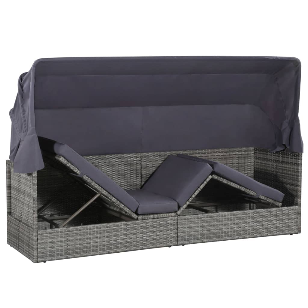 Refined Gartensofa mit Sonnendach Sonnenliege Gartenliege Sofa Gartenbett Lounge Gartenmöbel Liege Terrasse Garten Poly Rattan (Grau)