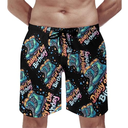 Daddy of The Birthday Roller Skates Men's Swim Trunks Quick Dry Board Shorts Hawaiian Beach Shorts With Pocket