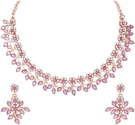 Atasi International Crystal Necklace Jewellery Set with Earrings | Best Suited for Party, Wedding, and Festive Occasions for Women