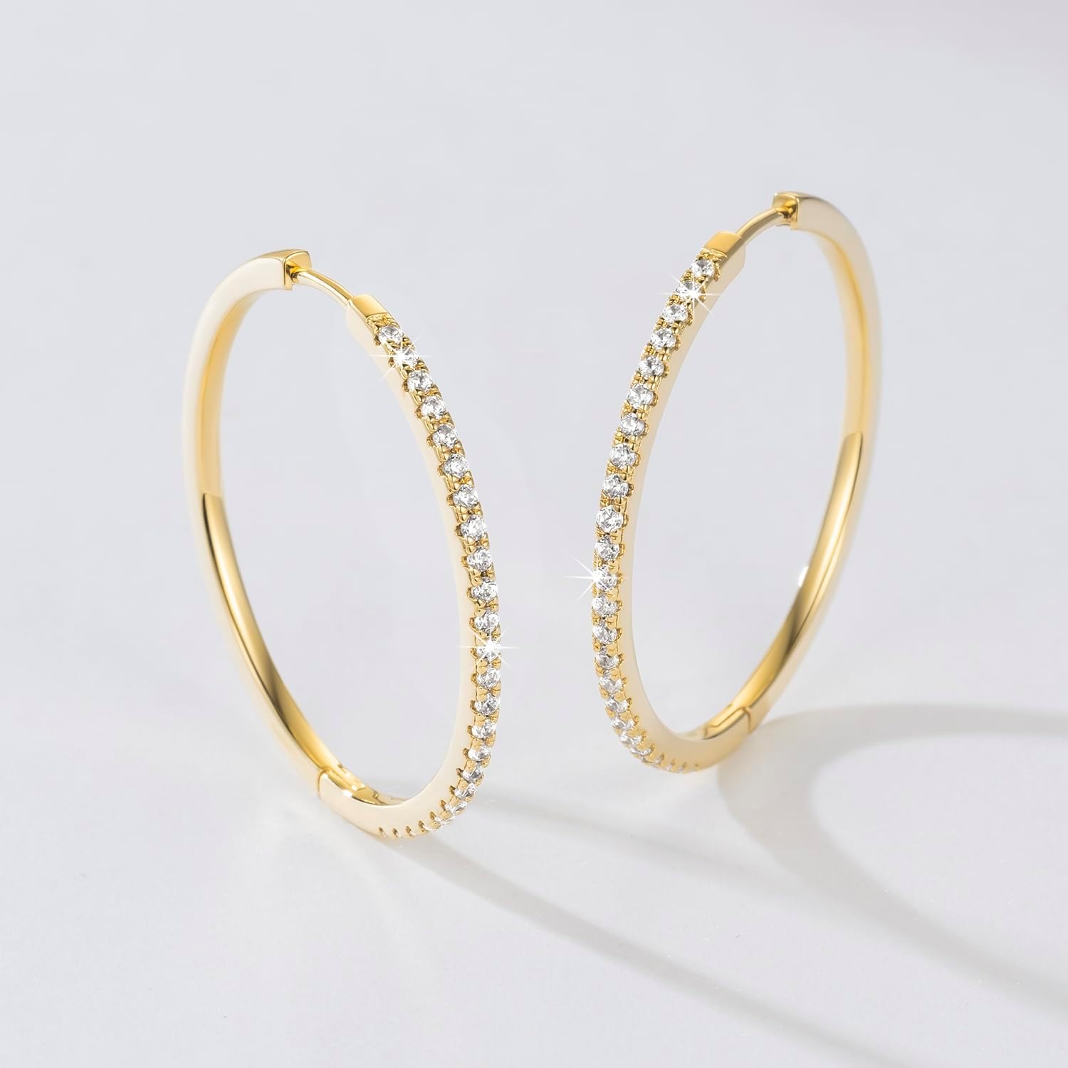 Gold Hoop Earrings for Women 14K Gold Earrings with Entrusted Cubic Zirconia Comfortable Hoop Earring for Women 35mm - Image 6
