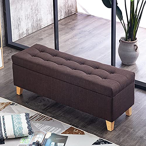 Pouf de rangement en lin marron, tabouret de salon et entrée