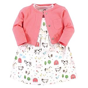 Hudson Baby Infant and Toddler Girls Cotton Dress and Cardigan Set
