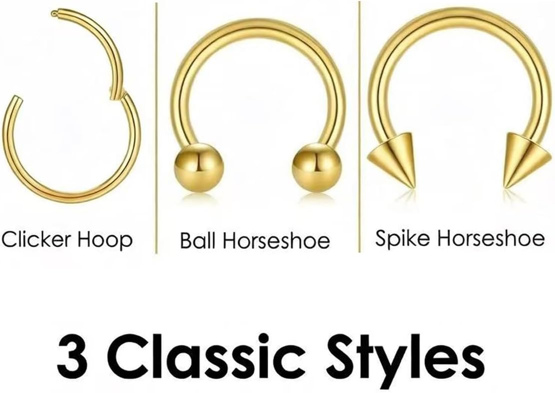 KREZIP 12 PCS 16G Hinged Segment Septum Rings Surgical Steel Horseshoe Piercing Rings Eyebrow Lip Cartilage Helix Tragus Earrings Piercing Jewelry for Women Men 6/8/10/12MM Gold Plated/Silver - Image 6