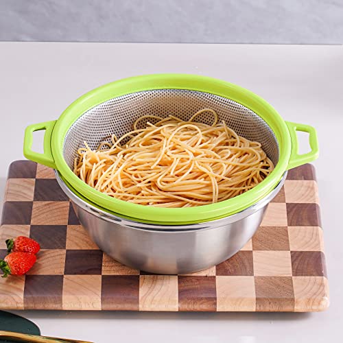Popgrade Stainless Steel Colander Strainer Bowl Set, Rice Fruit Washing Bowl Basket, Fruit Strainer, Rice Washer Strainer Bowl Container For Kitchen, Colander Bowl, Green #TOP7