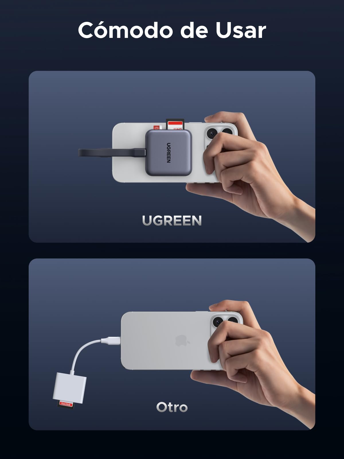 UGREEN Magnético Lector de Tarjetas SD 4.0 UHS II USB C Soporte PD 100W 312MB/s Adaptador de Tarjetas TF en Aluminio Compatible con iPhone 17 Pro MAX Air MacBook Air iPad Galaxy S25