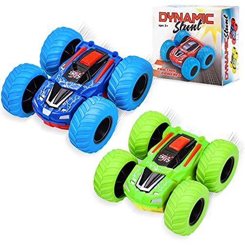 PlyEeight 2Pcs Cars Toys for 3 Years Old Kids, Pull Back Cars 180° Rotation Stunt Monster Toys Trucks Gifts Toys for 3 4 5 6 Year Old Boys Girls