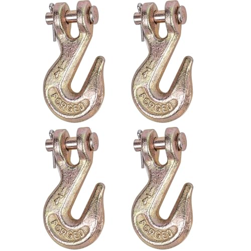 Image of 1 /4'' Chain Hooks, Yellow Powder Coating G80 Clevis Grab Hook | Heavy-Duty Forged Alloy Steel for G80 Tow Chain and Binders - 3,300 lbs WLL for Trailer Truck Safety Transport (Pack of 4)