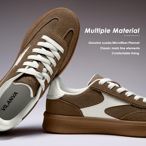 Image of Vilanva Women's Fashion Sneakers Casual Tennis Shoes with Genuine Suede Classic Retro Gum Sole Walking Trendy Footwear