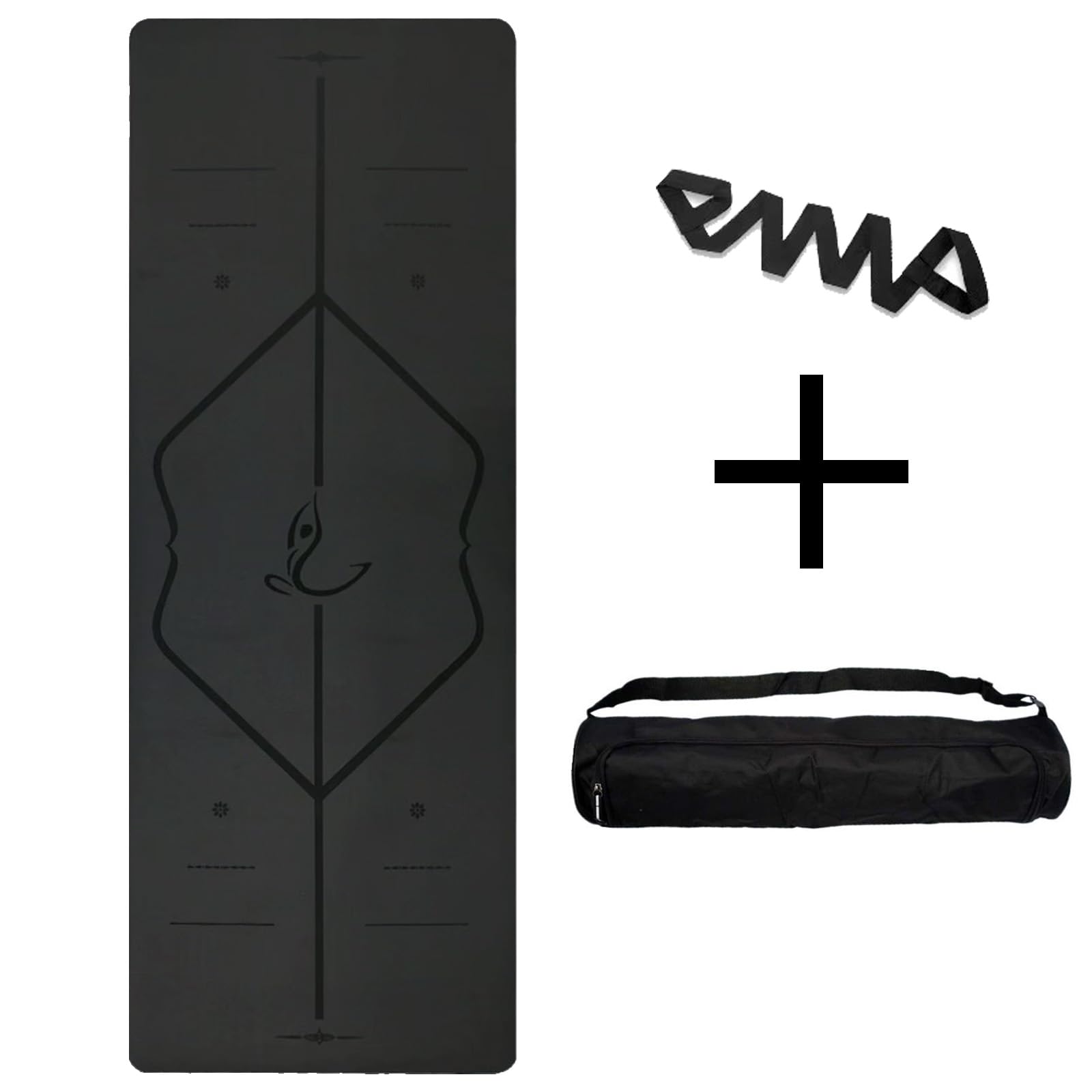 Yogamatte – inklusive Yogatasche – patentiertes Ausrichtungssystem, kriegerähnlicher Griff, rutschfest, umweltfreundlich und biologisch abbaubar, schweißresistent, lang, breit, 5 mm dicke Matte für