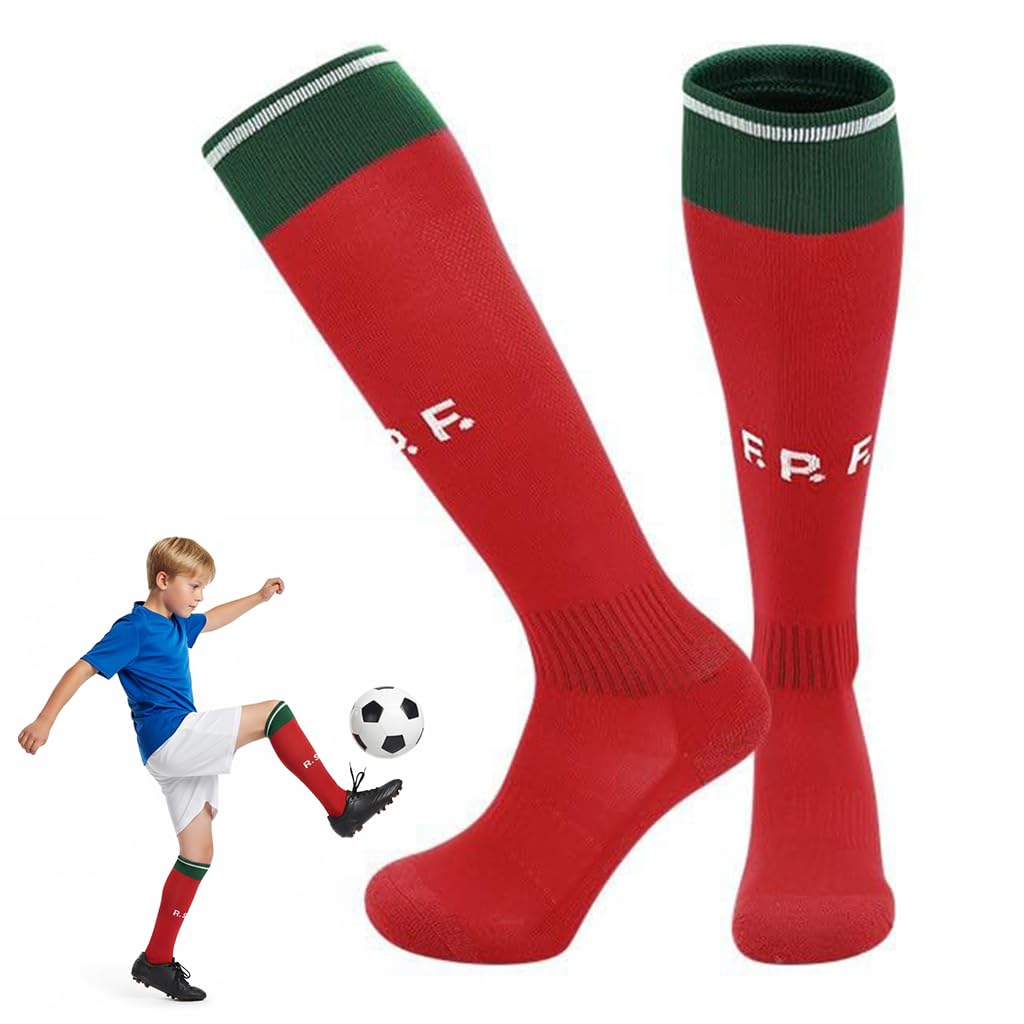 Proberos® Sport Compression Football Socks, Portugal Special Edition Football Socks, High Elastic Moisture Wicking Soccer Socks with Striped Cuff, Athletic Over the Calf Dress Socks, Size - M-image-3
