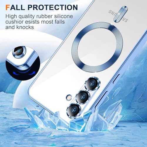 Image of VONZEE Clear Logo Electroplating Transparent Case for Samsung Galaxy A36 5G, Magnetic Plating Electroplate TPU Cover, Individual Camera Protection for Each Lens- Sierra Blue