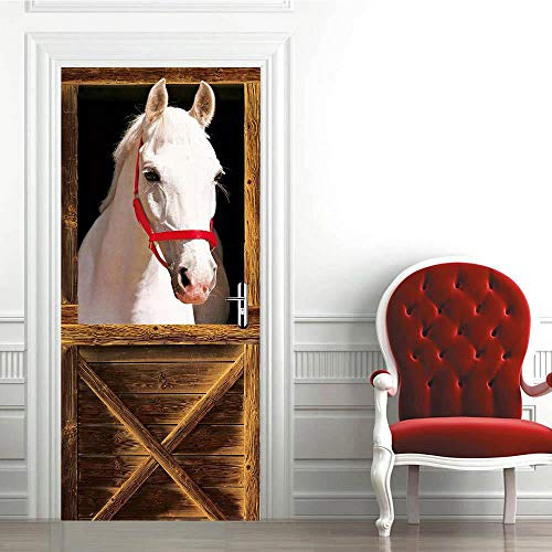 XXXCH 3D Türaufkleber Weißes Pferd 77X200CM Türtapete selbstklebend...