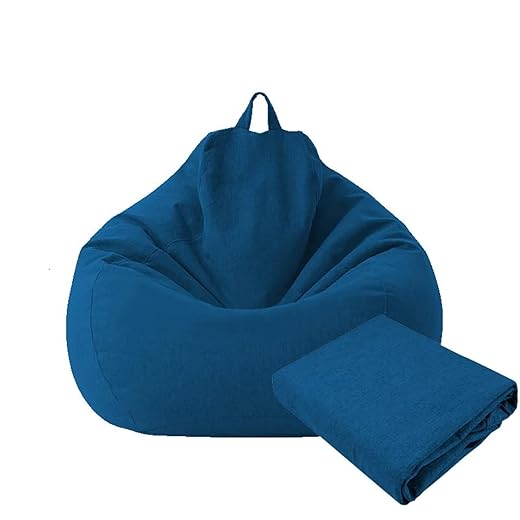 Large Small Lazy Sofas Cover Chairs Without Filler Linen Cloth Lounger Seat Bean Bag Pouf Puff Couch Tatami Living Room Beanbags (Blue, 100x120cm)
