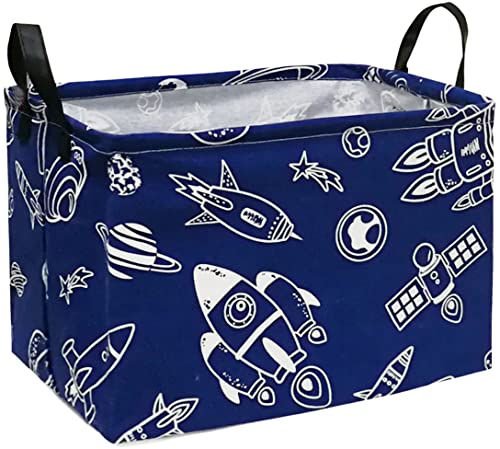 Image of Storage Basket Home Shelf Basket Kids Organizer Box Clothes Laundry Hamper Nursery Bin Gift Laundry Basket with Handles for Home (Spacecraft)