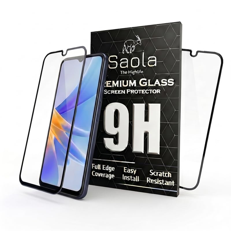 Image of Saola HD+ Oleophobic Tempered Glass Screen Protector For Oppo A17k (Pack Of 2) with Free Installation Kit. Full screen Coverage - 6.56 inch