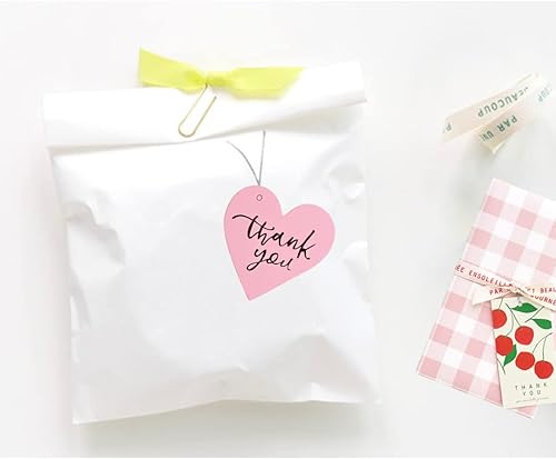 Miniatura 2 de Etiqueta de regalo de agradecimiento con corazón rosa (50 unidades), ideal para recuerdos de boda, baby shower, despedida de soltera, fiesta,