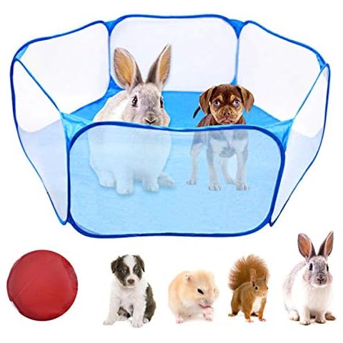 WEONE Pet Playpen, Portable Small Animals Playpen, Foldable Pet Pens, Pet Cage Tent, Breathable & Transparent Pet Exercise Fence for Guinea Pig, Rabbits, Hamster, Chinchillas, Hedgehogs, Cats -Blue Cover