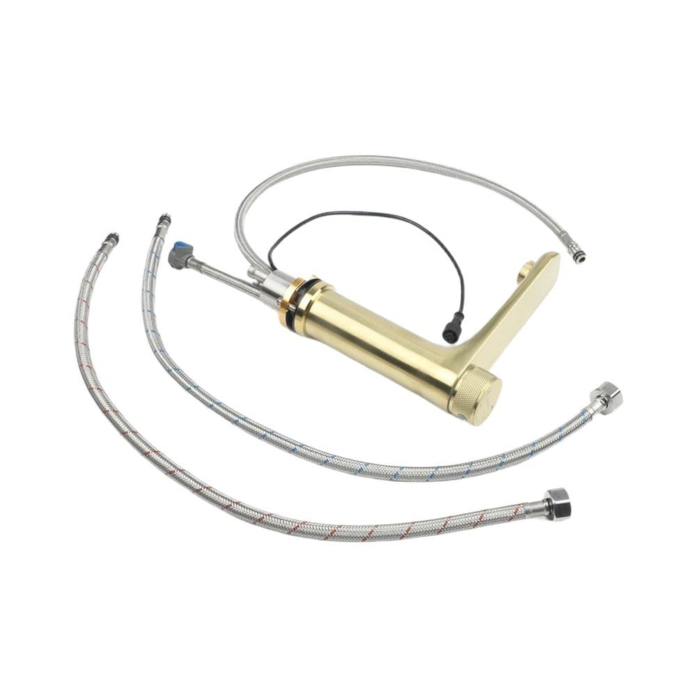 Robinet automatique à capteur infrarouge en acier inoxydable, contrôle de la température, robinet d'évier de salle de bain, mitigeur de lavabo moderne (doré)