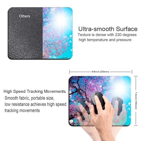 Image of Mouse Pad Blossom Tree, Premium-Textured Custom Mouse Mat Design, Washable Mousepad Lycra Cloth, Non-Slip Rubber Base Computer Mouse Pads for Wireless Mouse