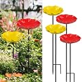 Xzunk 4 PCS Flower Bird Baths for Outdoors Hummingbird Bird Bath for Outside Small Bird Bath with Metal Stake for Bird Lovers Garden Decoration (Red & Yellow)