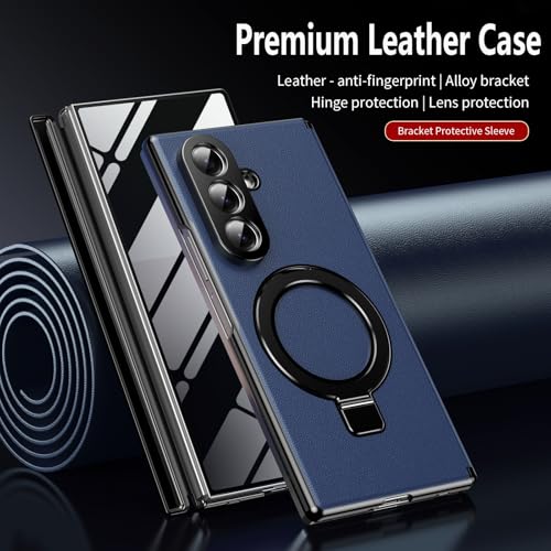 for Samsung Galaxy Z Fold 7 Magnetic Case with Privacy Screen Protector, Hinge Protection & Magnetic Kickstand,Luxury Premium Leather Slim Fit Protective Phone Case for Galaxy Z Fold7 Case,Black by KEKBOXQ - Used condition - Image 2