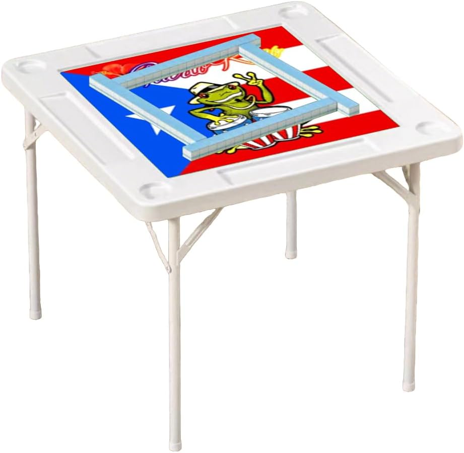 Square Mahjong Table for 4 Players Portable with 4 Cup Holders and 4 Chip Trays 30x30 Inch Folding Card Table with Puerto Rico Print