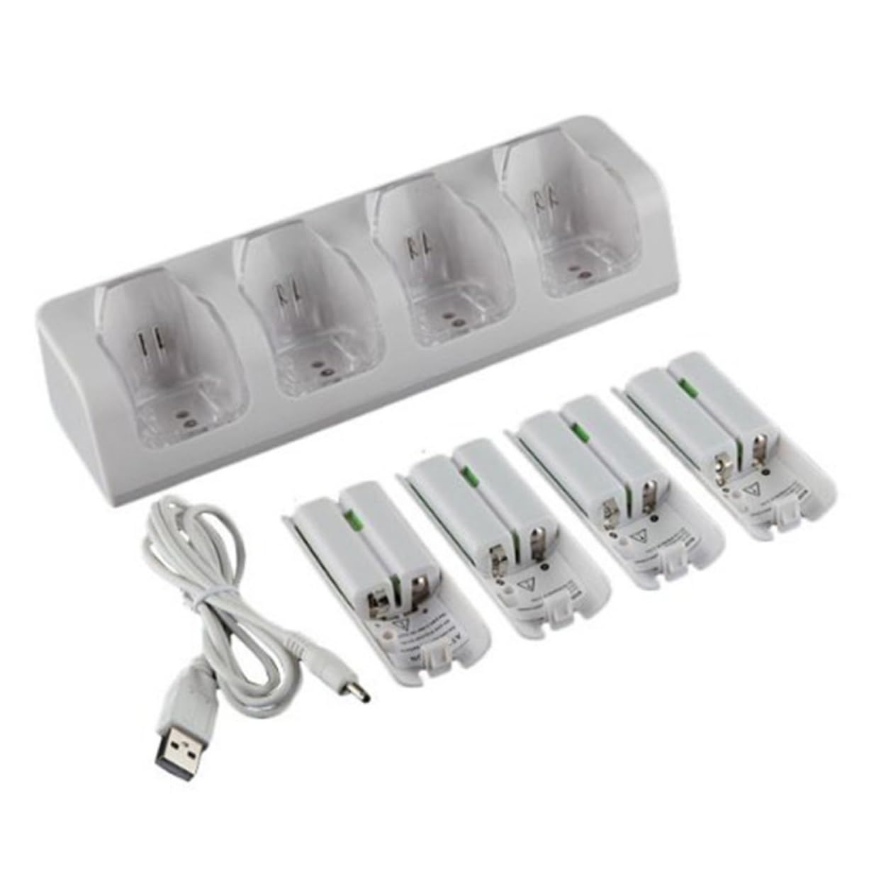 Caricabatterie USB per Batterie a 4 Slot Bianco in Plastica | Interfaccia Usb, Ricarica Simultanea di Unità, Adattatore Batterie per Batterie Ricaricabili