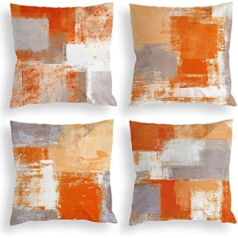 Vintage Burnt orange Cushion Covers 50x50cm, 20x20in Pack of 4 Home Decorative Square Double Sided linen Pillow Cover with Invisible Zipper, Waterproof Outdoor Cushions for Living/Sofa/Bed/Room Decor Cover