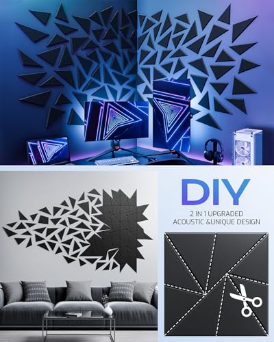 Image of 22 Pack Self-Adhesive Acoustic Panels, Sound Proof Foam Panels for Walls, High Density Soundproof Wall Panels, 12 inch X 12 inch X 0.4 inch, Sound Absorbing Panels for Home, Studio, Office (Black)
