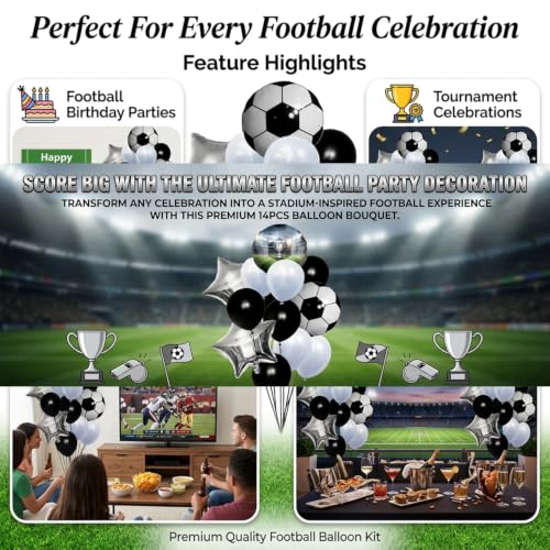 Image of Atpata Funky Football Theme Foil Balloons - 18 Inch Round Football Shape Foil Balloons for Kids Sports Themed Birthday Party Decor and Goal theme Celebrations (10pcs. Football)